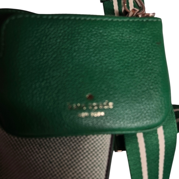 Kate Spade Green Apple Rosie Bucket Bag Pebbled Leather Canvas Crossbody Purse - Picture 4 of 12